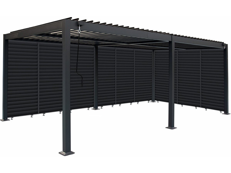 Bioklimatische pergola met 9 aluminium lamellen „Kensington“ – 3 x 6 m – Grijs