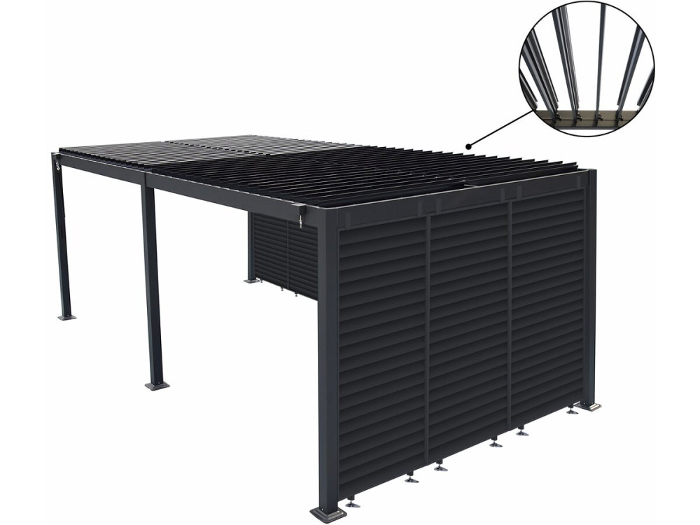 Bioklimatische pergola met 9 aluminium lamellen „Kensington“ – 3 x 6 m – Grijs