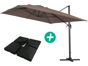 Parasol vrijhangend tuin zweefparasol Aluminium "Sun 4" - Rechthoekig - 3 x 4 m - Taupe - grijs bruin - Inclusief parasolvoet te