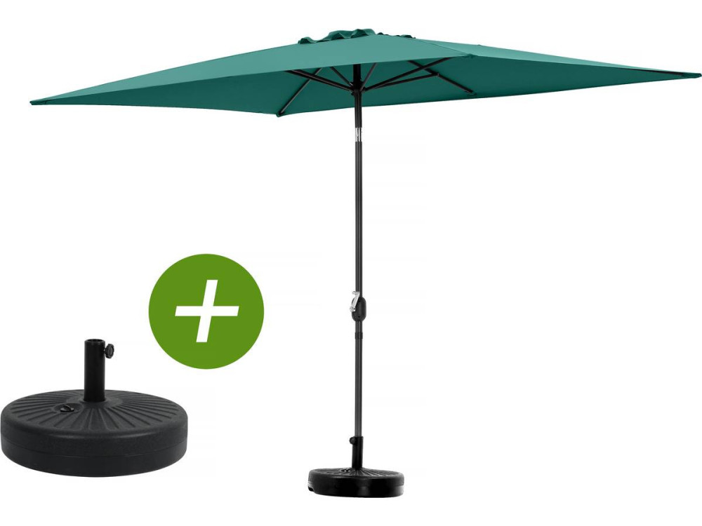 Parasol tuin tuinparasol "Sol 2" - Rechthoekig - 2 x 3 m - Groen + inclusief parasolvoet tegel / parasoltegels