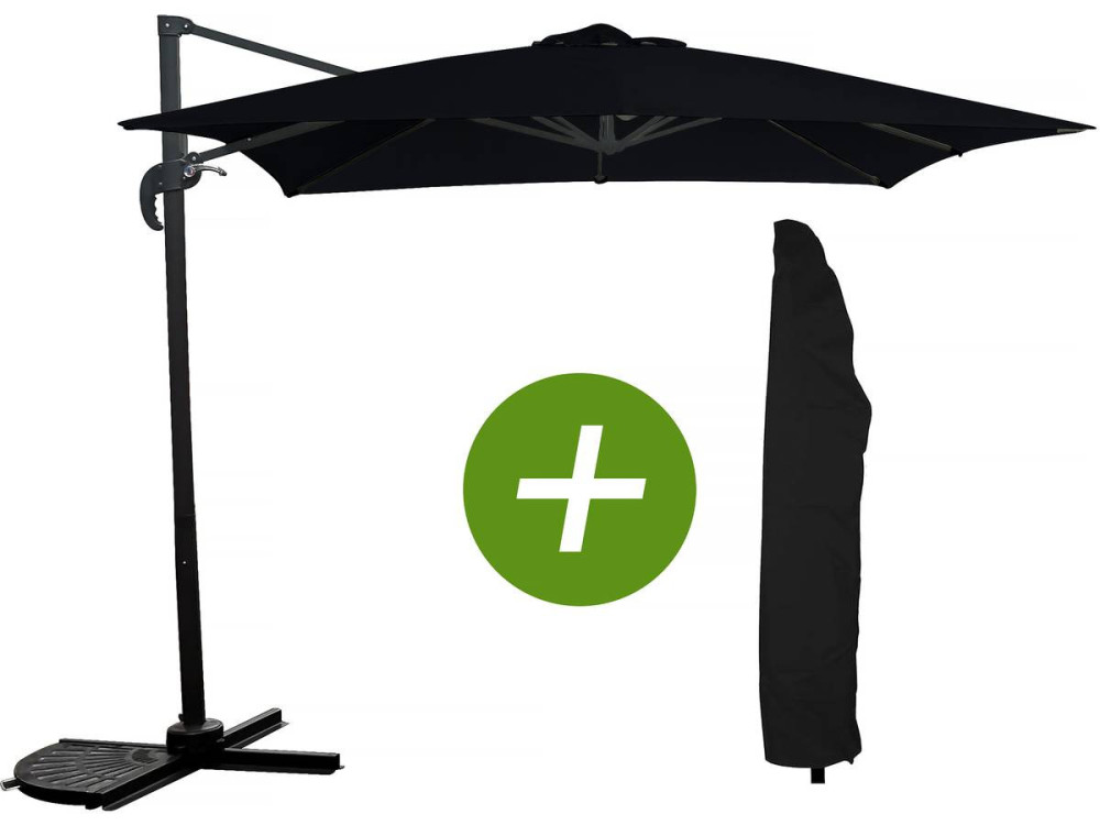 Parasol vrijhangend tuin zweefparasol "Soleil" - Vierkant - 2,5 x 2,5 m - Zwart + beschermhoes parasol
