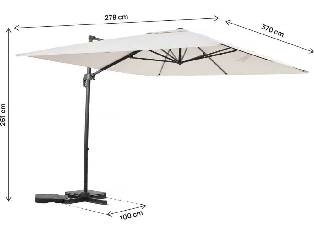 Parasol vrijhangend tuin zweefparasol aluminium "Sky 4" - 3 x 4 m - Ecru