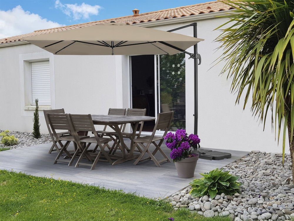 Parasol vrijhangend tuin zweefparasol aluminium "Sky 4" - 3 x 4 m - Taupe - grijs bruin