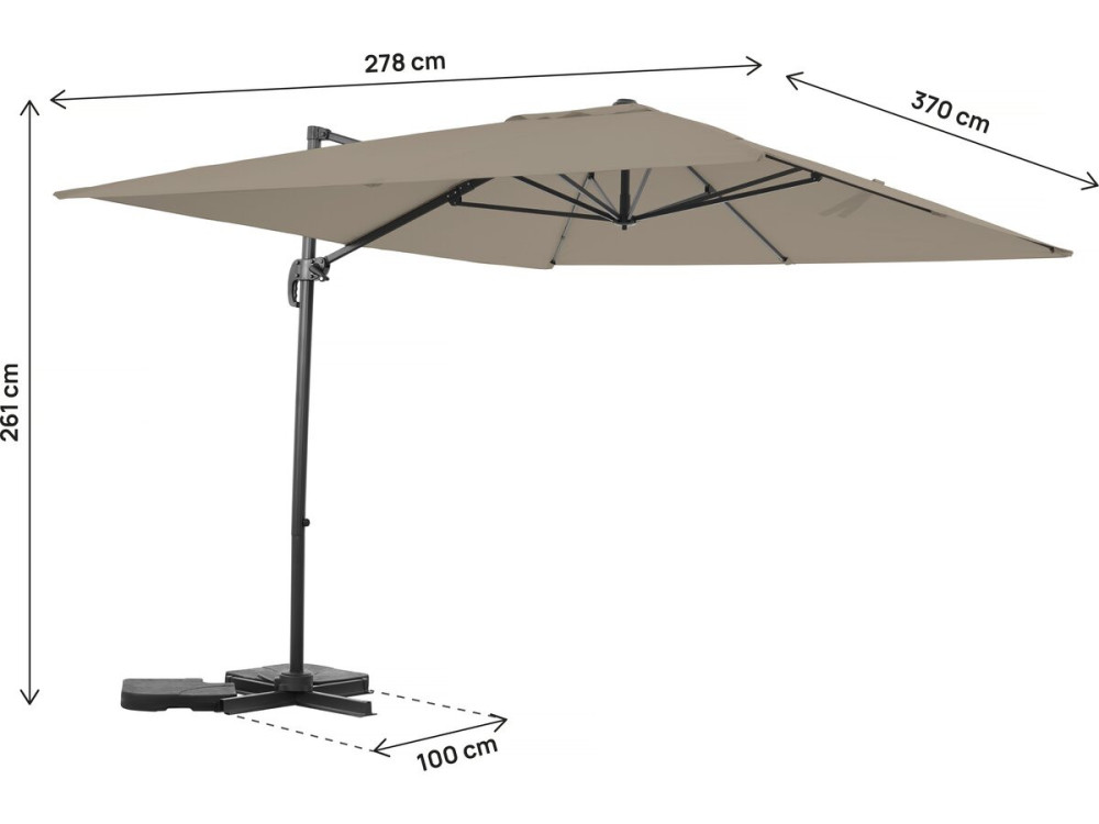Parasol vrijhangend tuin zweefparasol aluminium "Sky 4" - 3 x 4 m - Taupe - grijs bruin