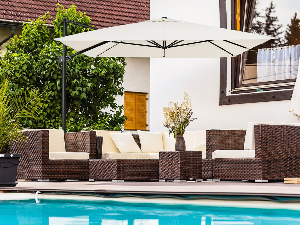 "Sky 4" aluminium zweefparasol - 3 x 4 m - Ecru - Met hoes