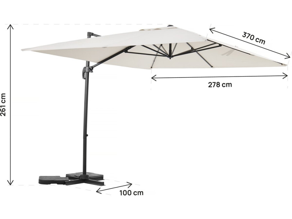 "Sky 4" aluminium zweefparasol - 3 x 4 m - Ecru - Met hoes