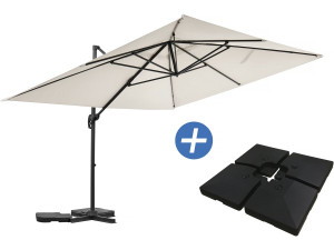 "Sky 4" aluminium zweefparasol - 3 x 4 m - Ecru - Inclusief verzwaarde platen