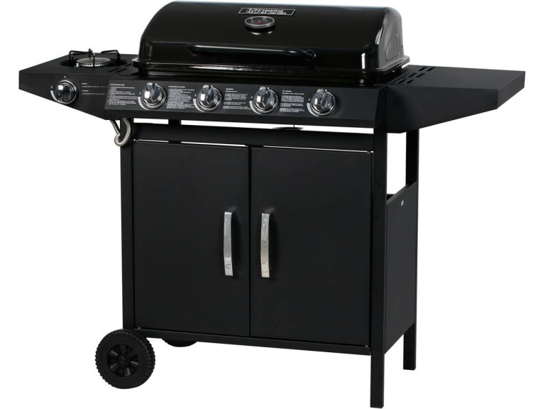Gas BBQ gasbarbecue barbecue "Festa 5" - 5 branders waarvan 1 zijbrander - 12,9 Kw- Zwart