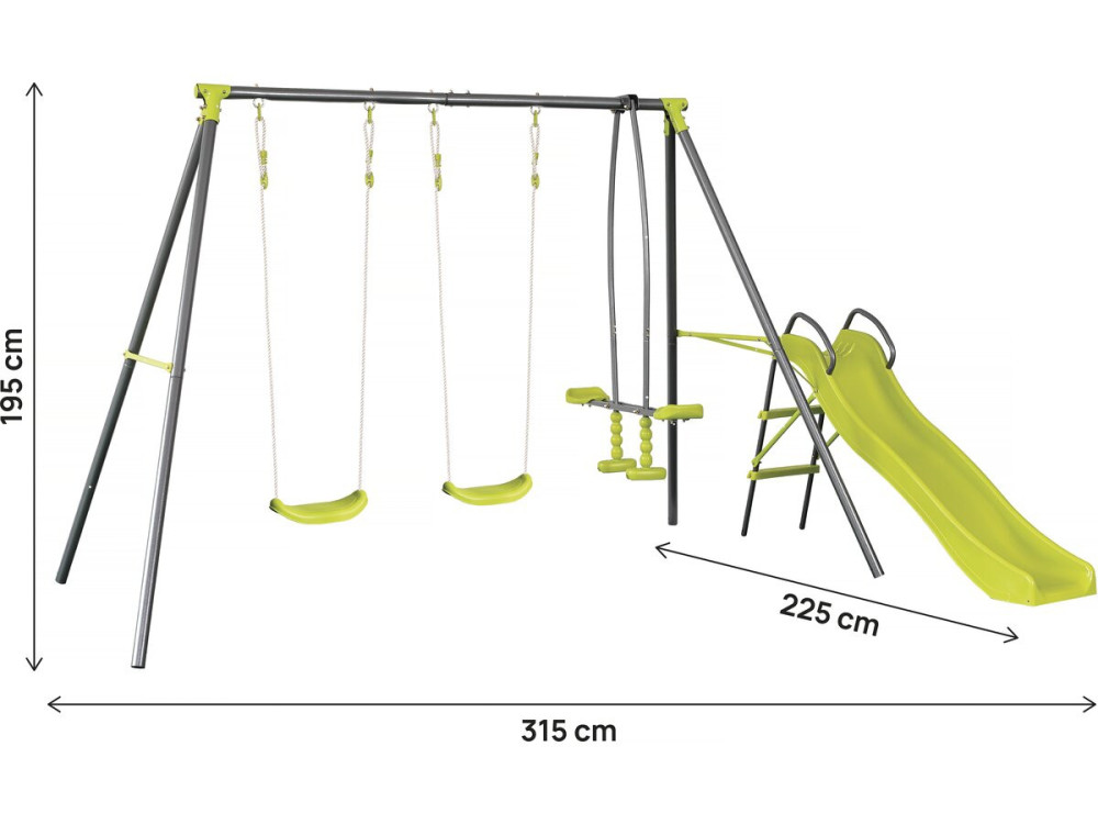 Schommel metaal buitenspeelgoed "Enzo II" 4 speeltoestellen - 315 x 225 x 195 cm