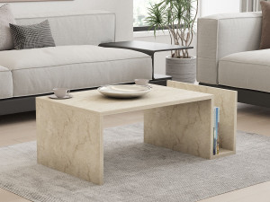 "Memo" houten salontafel - 86 x 50 x 32 cm - Travertijn 2