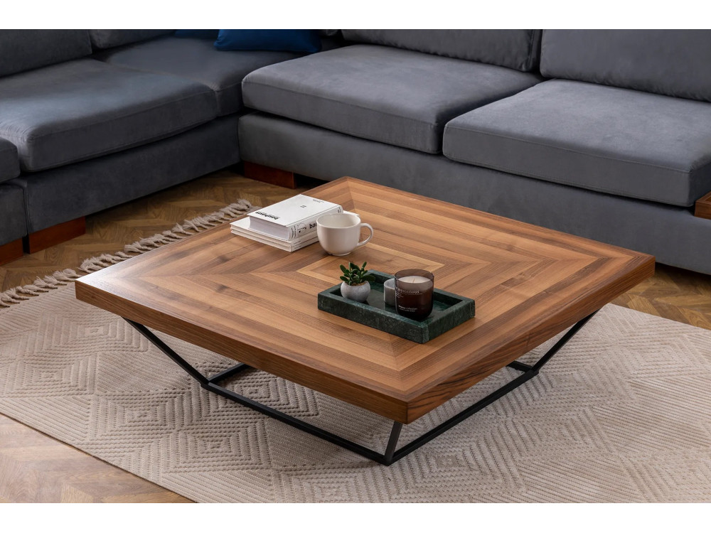 Cora" houten salontafel - 100 x 100 x 32 cm - Notelaar