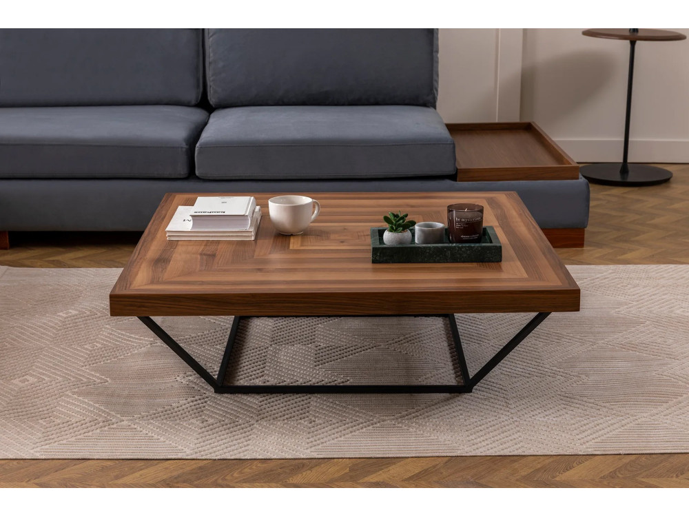 Cora" houten salontafel - 100 x 100 x 32 cm - Notelaar