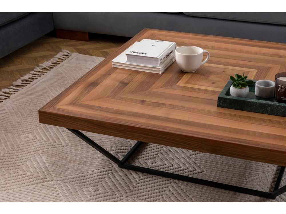 Cora" houten salontafel - 100 x 100 x 32 cm - Notelaar