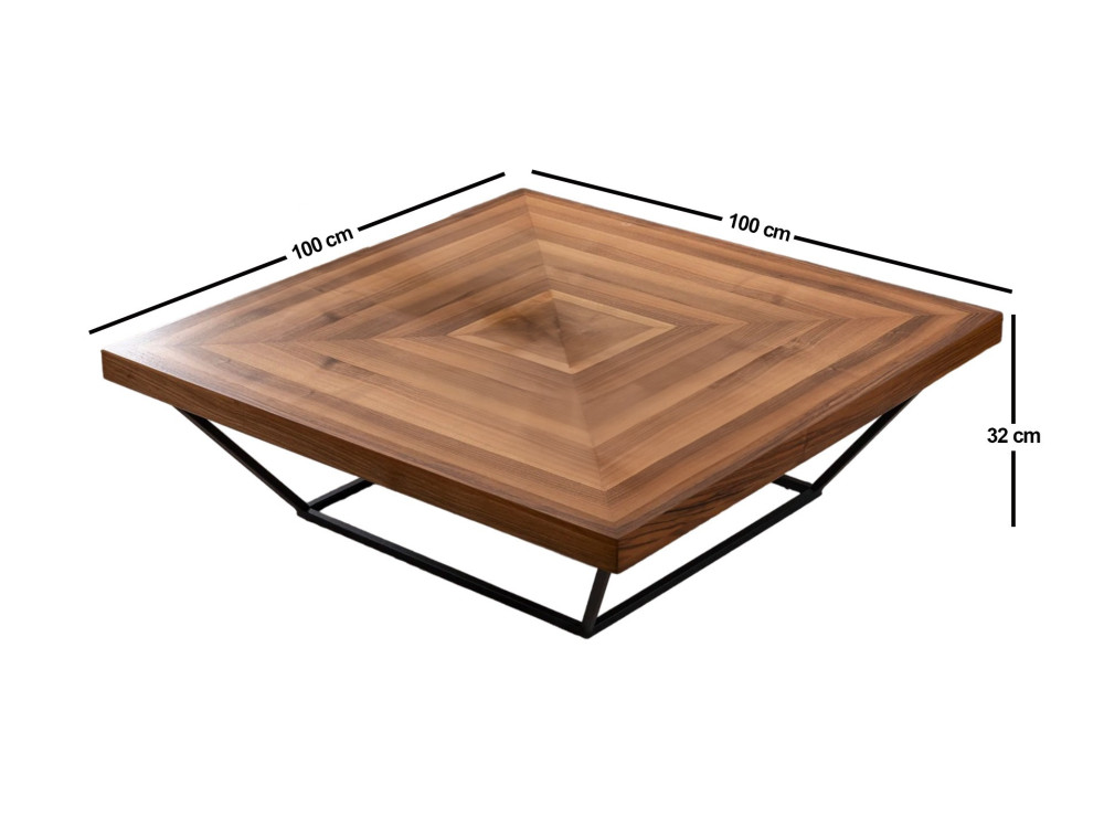 Cora" houten salontafel - 100 x 100 x 32 cm - Notelaar