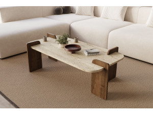 Houten salontafel "Leapiri" - 120 x 60 x 35 cm - Travertin 2