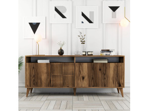 Houten dressoir "Milan" - 180 x 35 x 78 cm - Notelaar 2