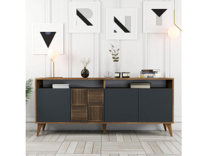 Houten dressoir "Milan" - 180 x 35 x 78 cm - Noten Antraciet 2