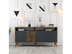 Houten dressoir "Milan" - 160 x 35 x 78 cm - Noten, Antraciet 2