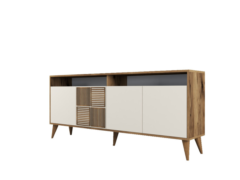 Houten dressoir "Milan" - 180 x 35 x 78 cm - Notelaar, Crème