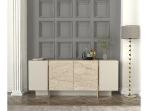 Houten dressoir "Veyron" - 180 x 46 x 75 cm - Travertin, Zandsteen 2