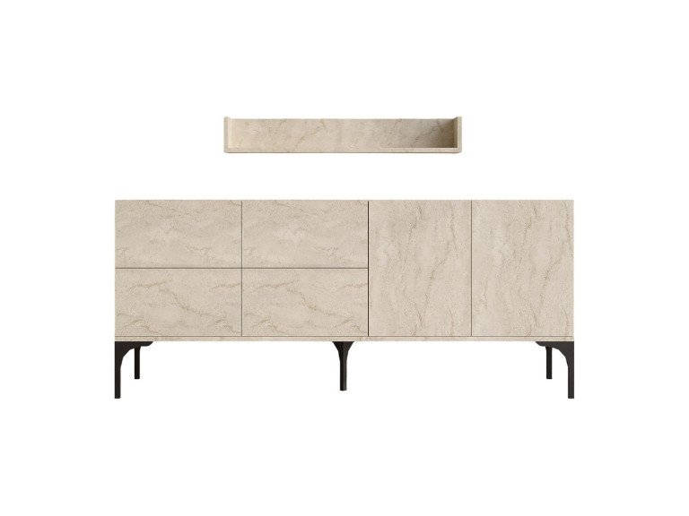 Houten dressoir met wandplank "Stella" - 180 x 40 x 55 cm - Travertin