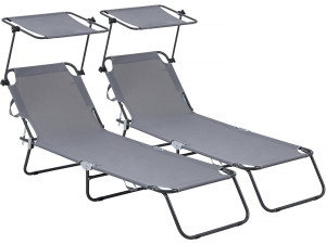 Ligbed set 2 ligstoelen inklapbaar "Lazy" - Met zonnescherm luifel - Grijs