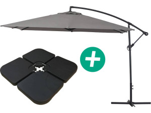 Parasol vrijhangend tuin zweefparasol Aluminium "Ilios 3" - Vierkant - 3 x 3 m - Grijs - Inclusief parasolvoet tegel / parasolte