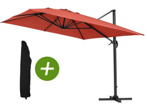 Parasol vrijhangend tuin zweefparasol Aluminium "Sun 4" - Rechthoekig- 3 x 4 m - Rood + beschermhoes parasol