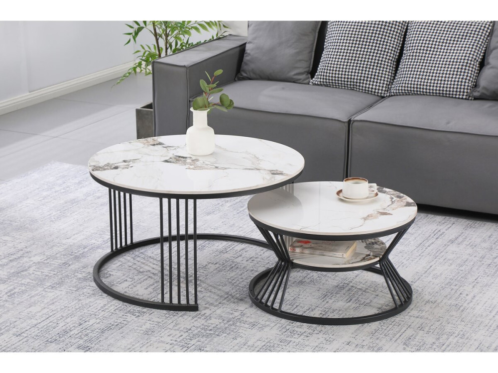Set van 2 "Ombre" keramische salontafels - 70 x 70 x 45 cm - Wit