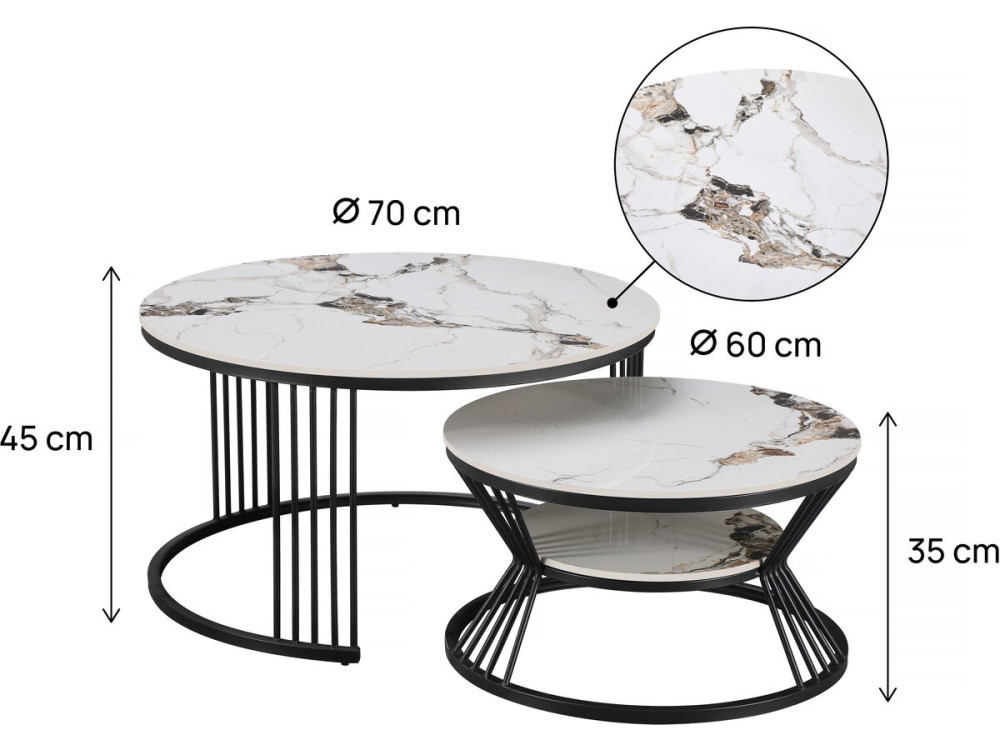 Set van 2 "Ombre" keramische salontafels - 70 x 70 x 45 cm - Wit