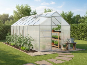 Polycarbonaat tuinkas 430 x 190 x 195 cm "Basilic" - 8,17 m² - Grijs 2