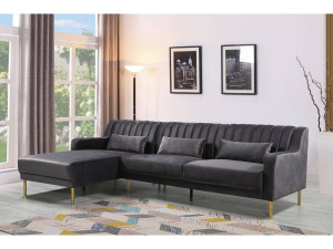 Hoekbank zitbank velours "Oliver" - 275 x 161 x 81 cm - 5 zits - Grijs - Hoek aan linkerkant 2