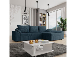 Hoekslaapbank met opbergruimte "Vaugirard " in geribbeld fluweel - 3 zitplaatsen - Blauw 2