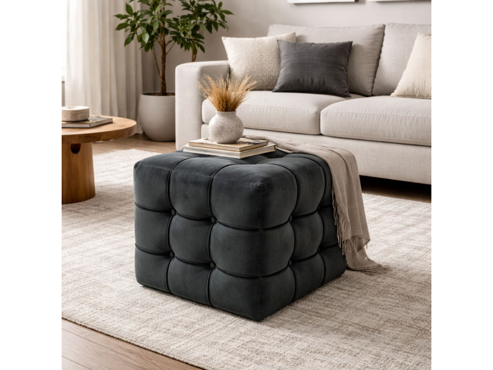 Lizbon" fluwelen poef - 42 x 42 x 42 cm - Grijs