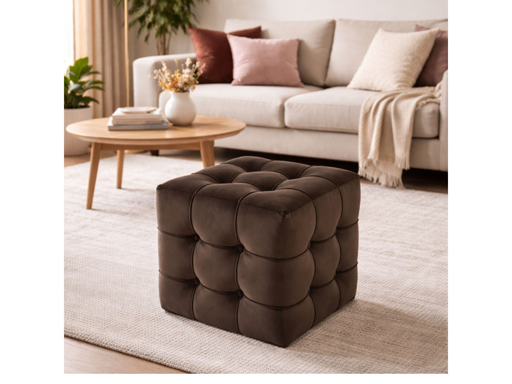 Lizbon" fluwelen poef - 42 x 42 x 42 cm - Bruin