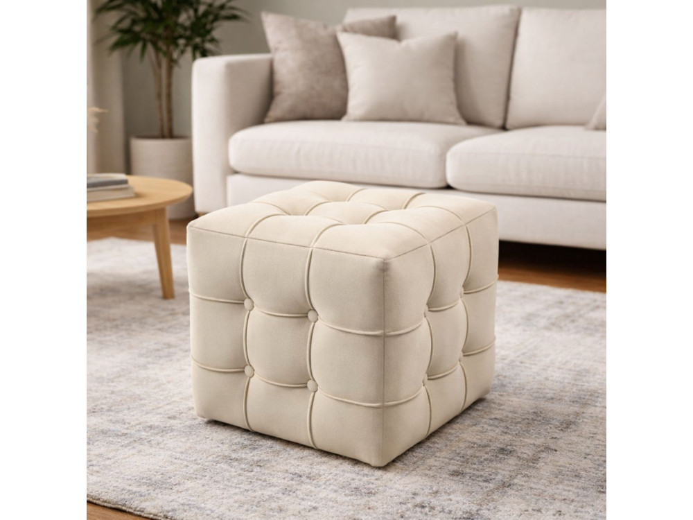 Lizbon" fluwelen poef - 42 x 42 x 42 cm - Crème