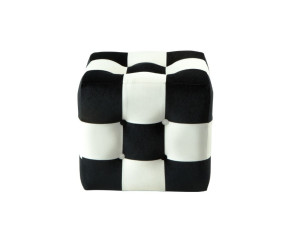 Patchwork" fluwelen poef - 42 x 42 x 42 cm - Zwart / Wit