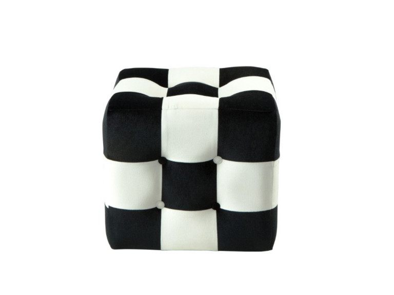 Patchwork" fluwelen poef - 42 x 42 x 42 cm - Zwart / Wit