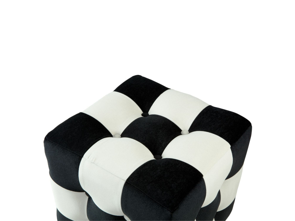 Patchwork" fluwelen poef - 42 x 42 x 42 cm - Zwart / Wit
