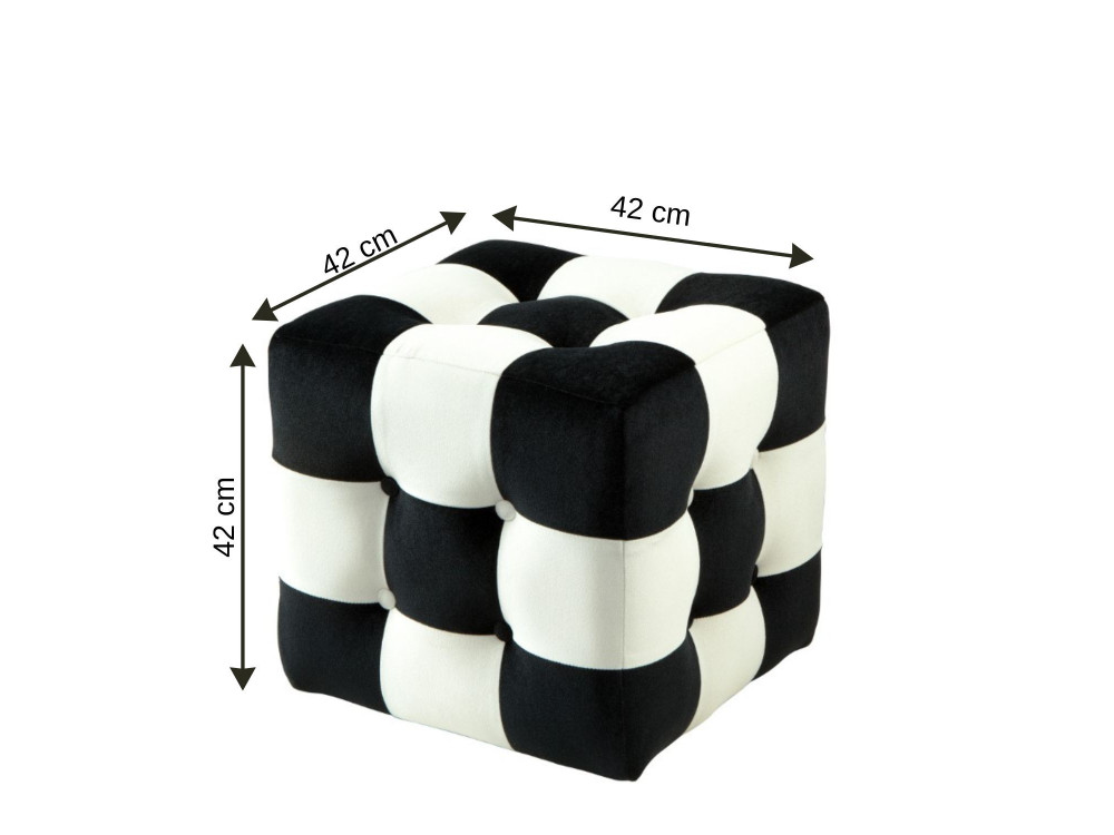 Patchwork" fluwelen poef - 42 x 42 x 42 cm - Zwart / Wit