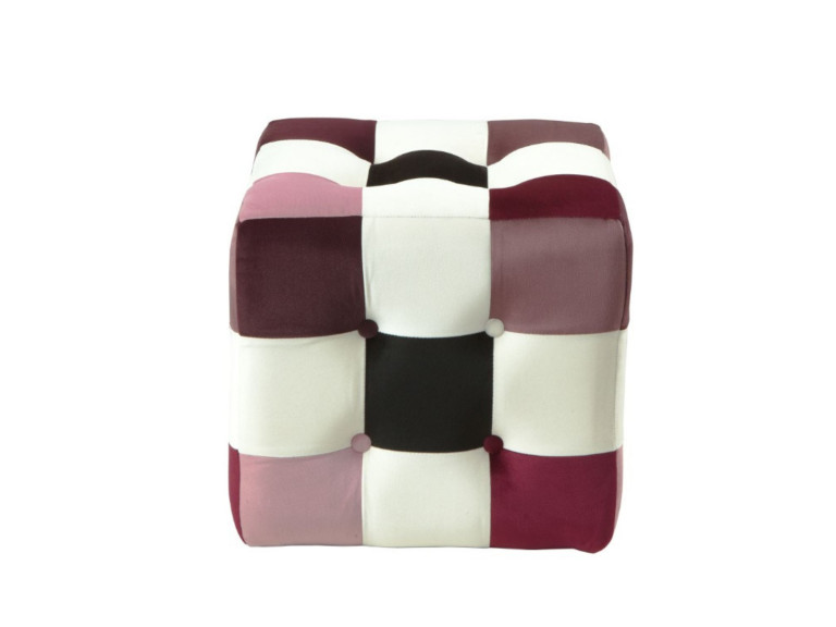 Patchwork" fluwelen poef - 42 x 42 x 42 cm - Veelkleurig