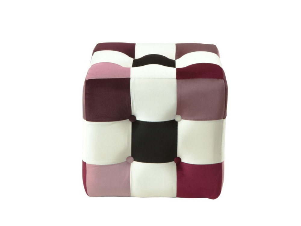 Patchwork" fluwelen poef - 42 x 42 x 42 cm - Veelkleurig