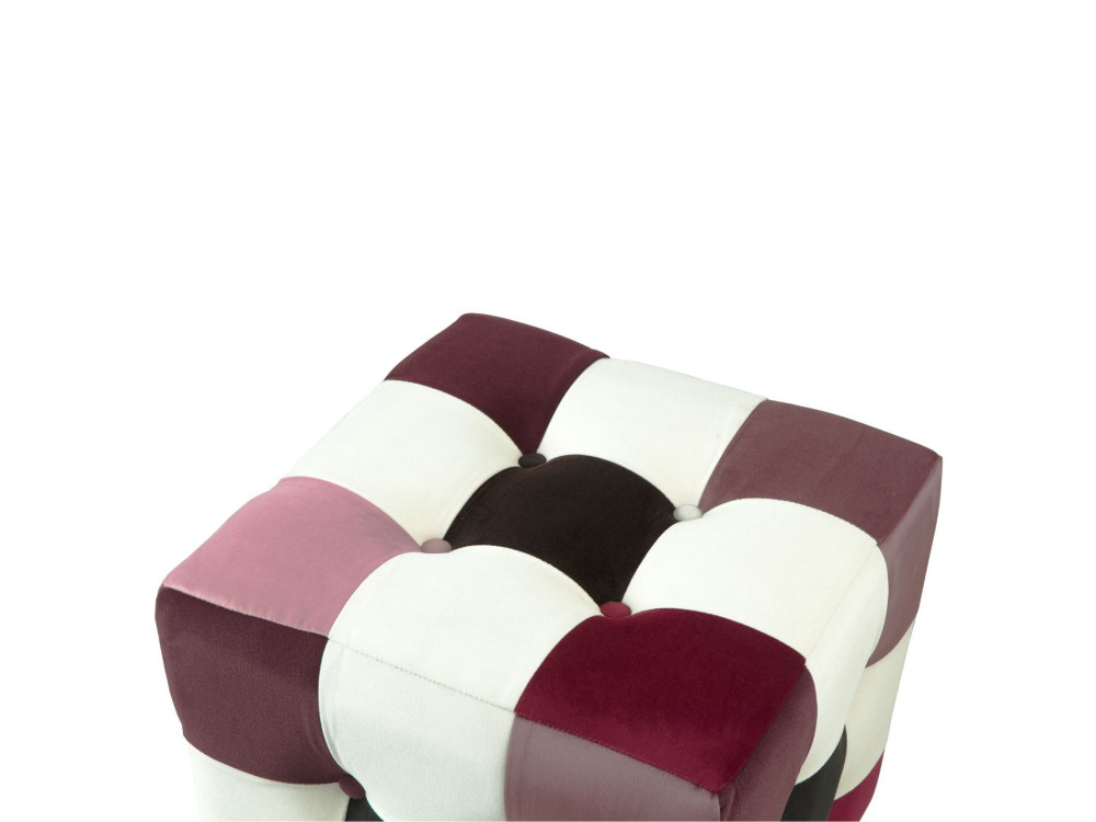 Patchwork" fluwelen poef - 42 x 42 x 42 cm - Veelkleurig