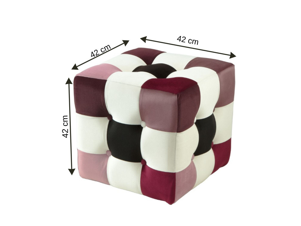 Patchwork" fluwelen poef - 42 x 42 x 42 cm - Veelkleurig
