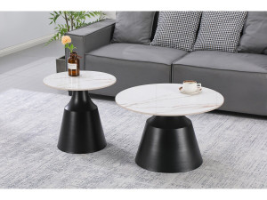 Set van 2 keramische salontafels "Vulca" - 70 x 70 x 43 cm - Wit 2