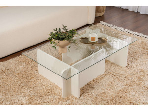 Glazen salontafel "Flavio" 105 x 65 x 30 cm - Wit hout 2