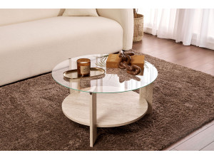 Houten salontafel "Clara" - 75 x 75 x 40 cm - TravertinTransparant 2