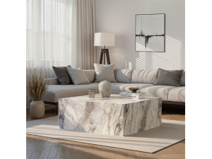 Prizma" houten salontafel - 90 x 90 x 35 cm - Freesia marmer 2
