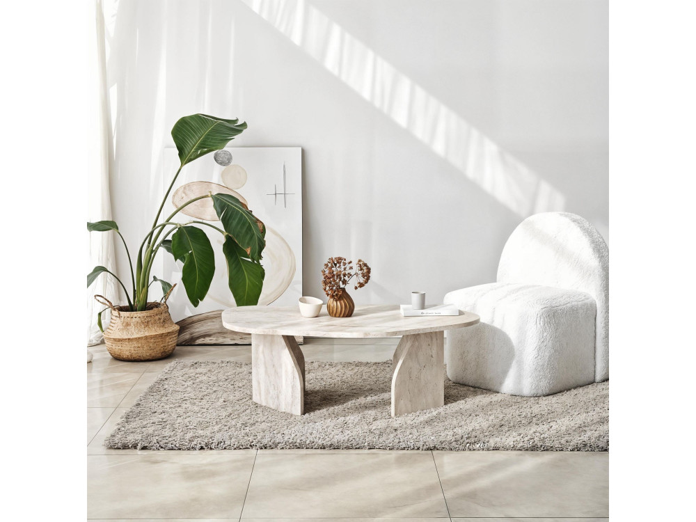 Houten salontafel "Rock" 100 x 60 x 35 cm - Travertin