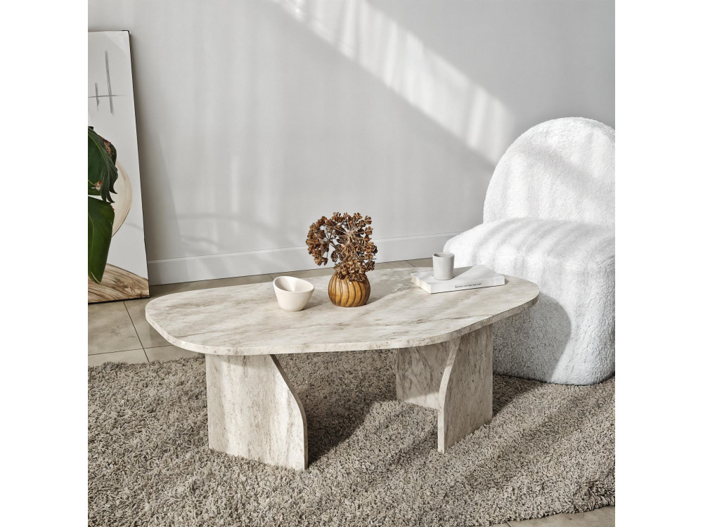 Houten salontafel "Rock" 100 x 60 x 35 cm - Travertin